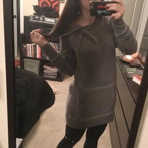Oversized stretchy distressed grey dress hoodie